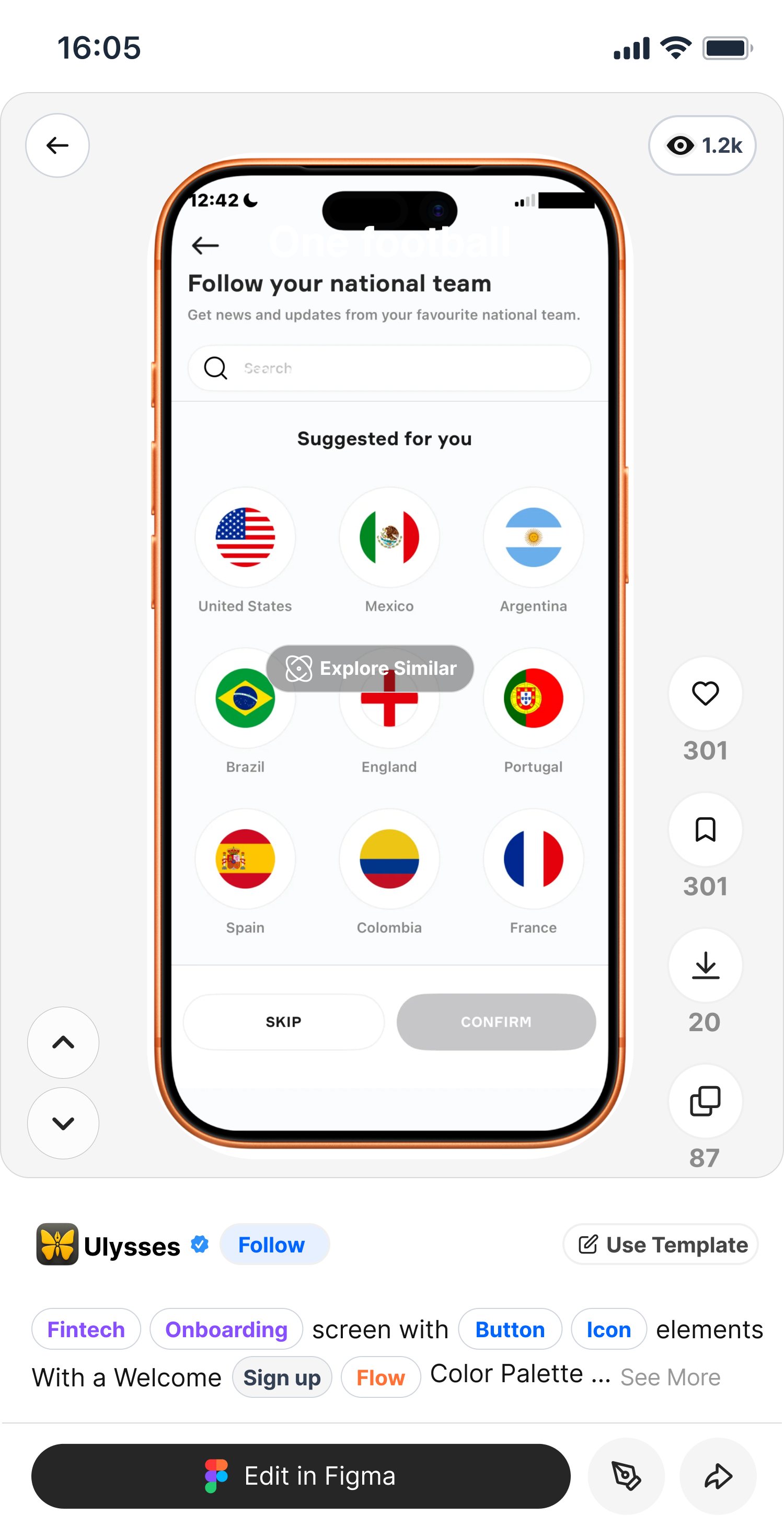 The screen detail on a phone: Explore Similar over the screen, the engagement rail beside it, and the tagging written out as a sentence.